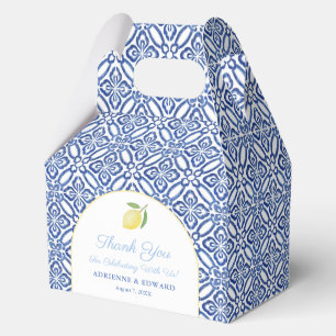 Modern Arch Italian Lemon Blue Tiles Wedding Favor Boxes