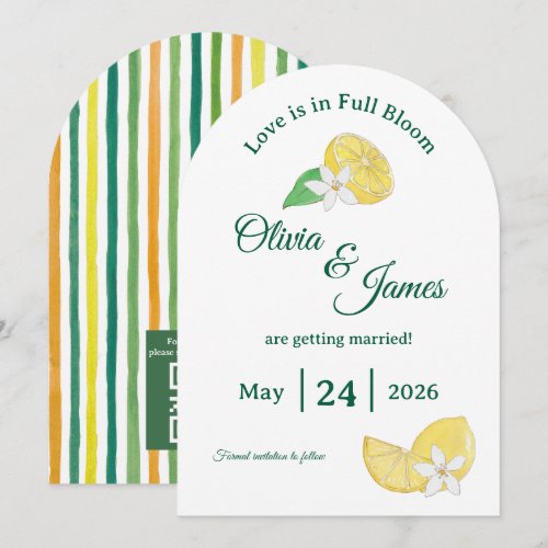 Modern Arch Lemon Citrus Floral Save The Date Card