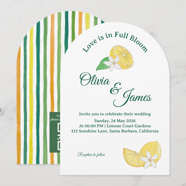 Modern Arch Lemon Citrus Floral Wedding Invitation (Front/Back)