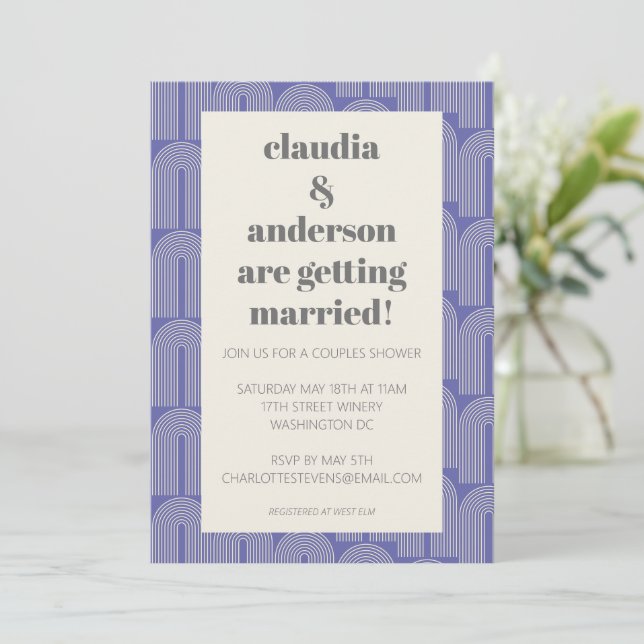 Modern Arch Line Art | Periwinkle Couples Shower Invitation (Standing Front)