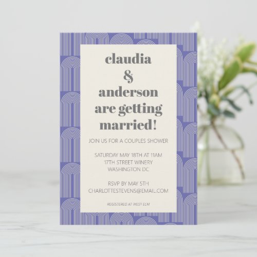 Modern Arch Line Art  Periwinkle Couples Shower Invitation