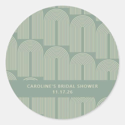 Modern Arch Line Art Sage Custom Bridal Shower Classic Round Sticker