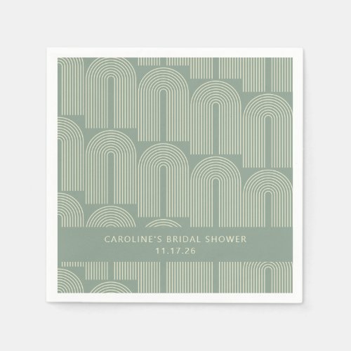 Modern Arch Line Art Sage Custom Bridal Shower Napkins