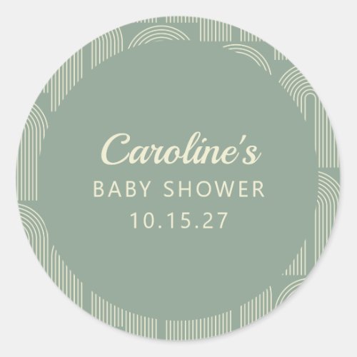 Modern Arch Line Art Sage Green Baby Shower Custom Classic Round Sticker