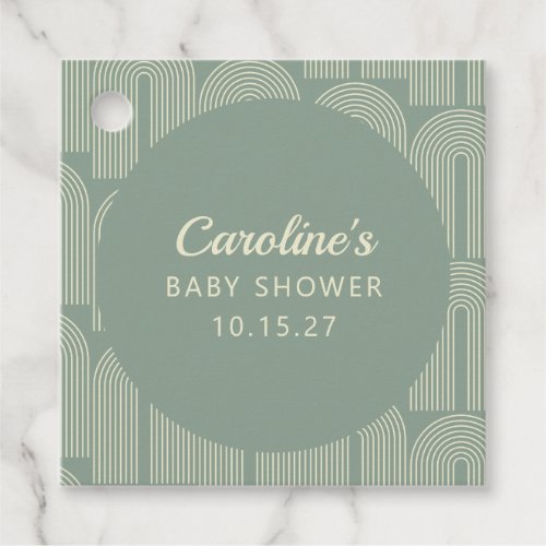 Modern Arch Line Art Sage Green Baby Shower Custom Favor Tags