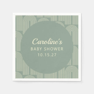 Modern Arch Line Art Sage Green Baby Shower Custom Napkins