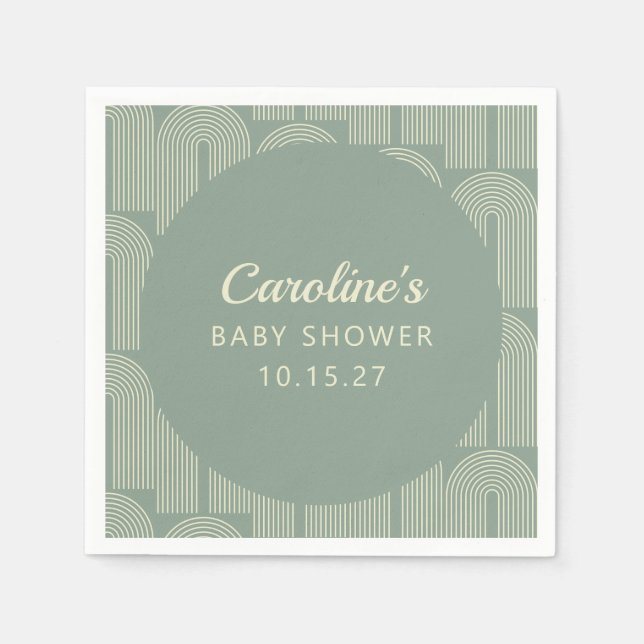 Modern Arch Line Art Sage Green Baby Shower Custom Napkins (Front)