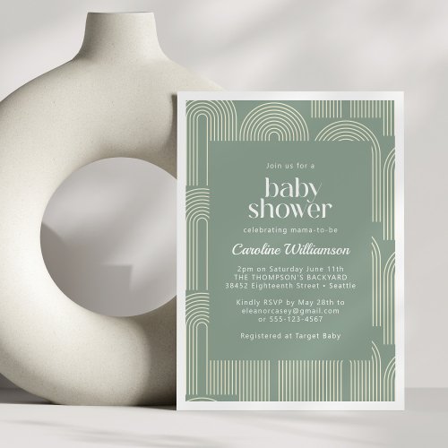 Modern Arch Line Art Sage Green Baby Shower Invitation