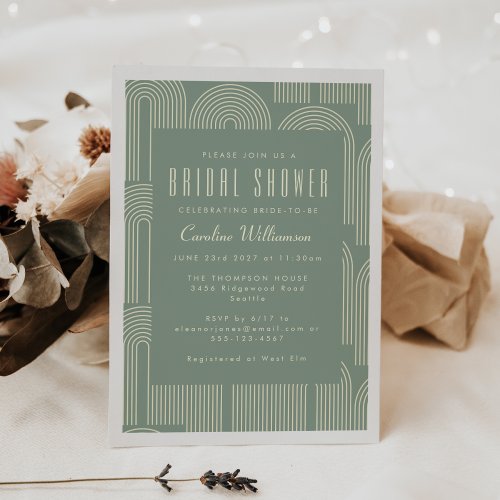 Modern Arch Line Art Sage Green Bridal Shower Invitation