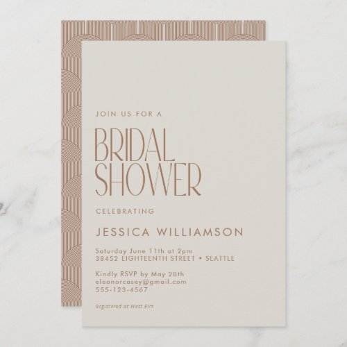 Modern Arch Lines Geometric Brown Bridal Shower  Invitation