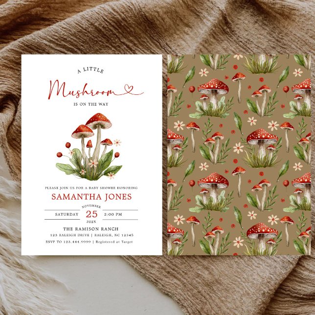 Modern Arch Little Mushroom Baby Shower Invitation (Creator Uploaded)