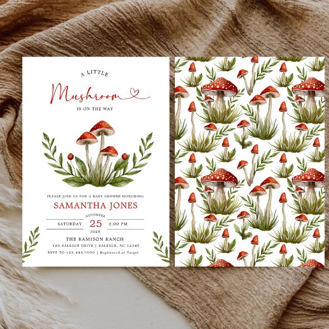 Modern Arch Little Mushroom Baby Shower Invitation (Creator Uploaded)