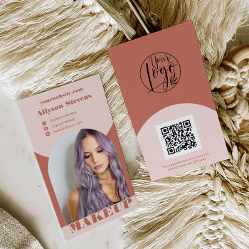 Modern Arch Makeup Boho Photo Qr Code Logo Business Card by girly_trend at Zazzle