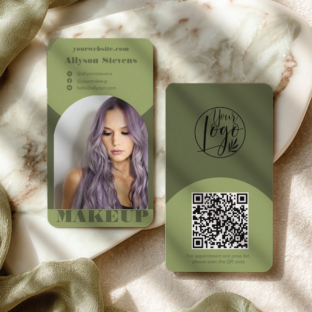 Modern arch makeup green photo qr code logo business card (Modern arch makeup green photo qr code logo business card)