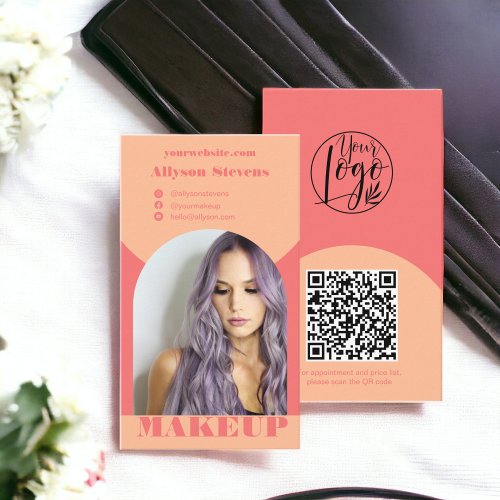 Modern arch makeup peach photo qr code logo business card