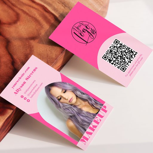 Customizable Modern arch makeup pink photo qr code logo business card