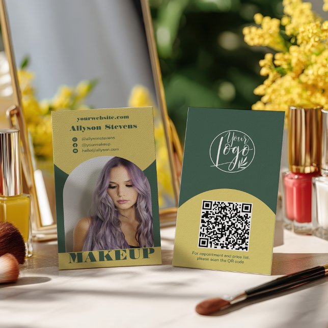 Modern arch makeup yellow green photo qr code logo business card (Modern arch makeup yellow green photo qr code logo business card)