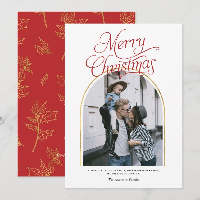 Modern arch merry christmas greeting photo holiday (Front/Back)