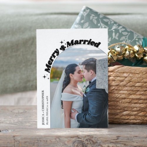 Modern Arch Merry  Married Christmas Elopement Holiday Card