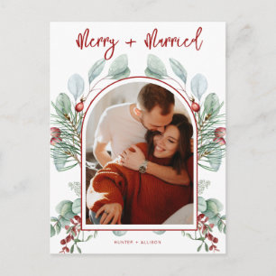Modern Arch Merry + Married Postcard