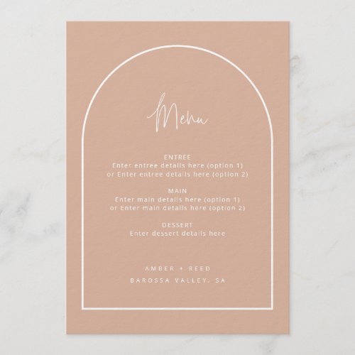 Modern Arch Minimal Script Blush Pink Wedding Menu