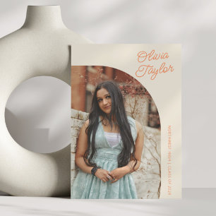 Modern Arch Minimalist Orange Photo Graduation Announcement