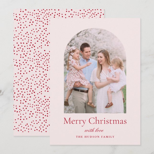 Modern Arch Minimalist Pink Red Christmas Holiday Card (Front/Back)