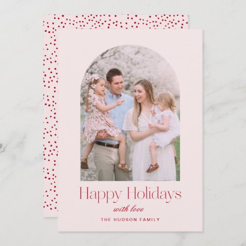 Modern Arch Minimalist Red Happy Holiday Card