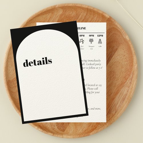 Modern Arch Minimalist Wedding Timeline Details Enclosure Card