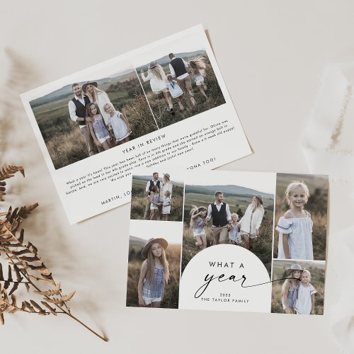 Modern Arch Multi Photo Family News What A Year Holiday Card