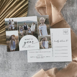 Modern Arch Multi Photo Family News What A Year Holiday Postcard