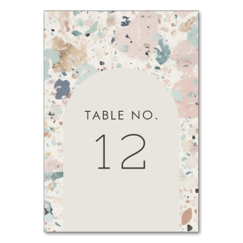 Modern Arch Pastel Terrazzo Pattern Wedding  Table Number