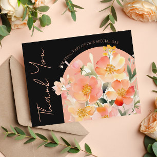 Modern Arch Peach and Black Wedding Thank You Card