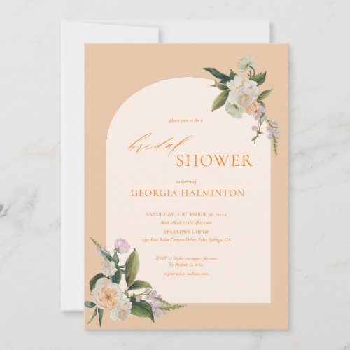 Modern Arch Peach Floral Bridal Shower Invitation 