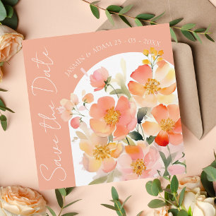 Modern Arch Peach Floral Watercolor Save The Date