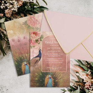 Modern Arch Peacock Peony Flowers Bridal Shower I Invitation