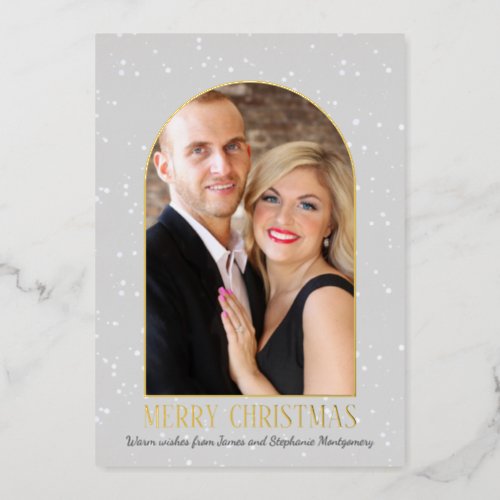 Modern Arch Personalized Photo Merry Christmas Foil Holiday Card