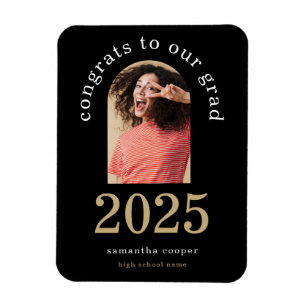 Modern Arch Photo 2024 Grad Black Announcement Magnet