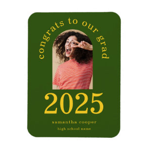 Modern Arch Photo 2024 Grad Green Announcement Magnet