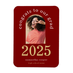 Modern Arch Photo 2024 Grad Maroon Announcement Magnet