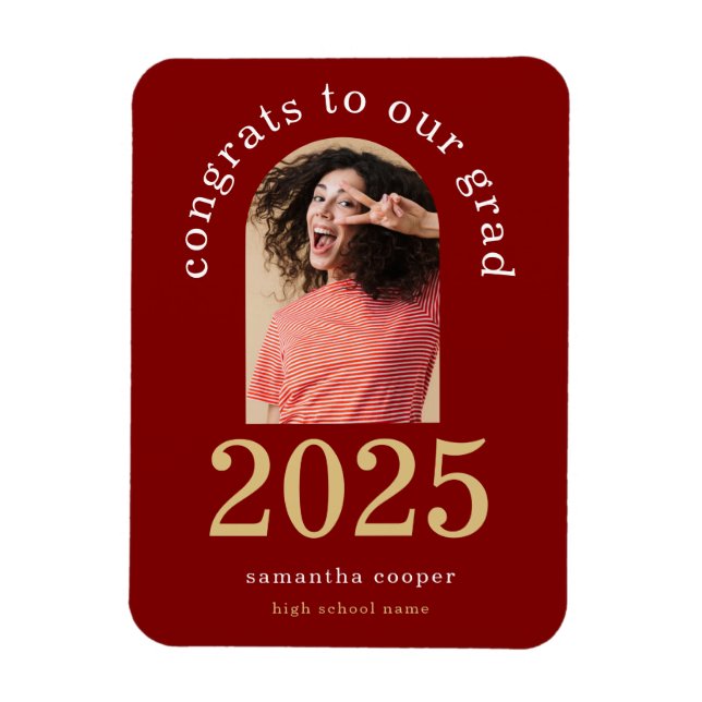 Modern Arch Photo 2024 Grad Maroon Announcement Magnet (Vertical)