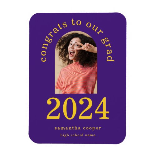 Modern Arch Photo 2024 Grad Purple Announcement Magnet