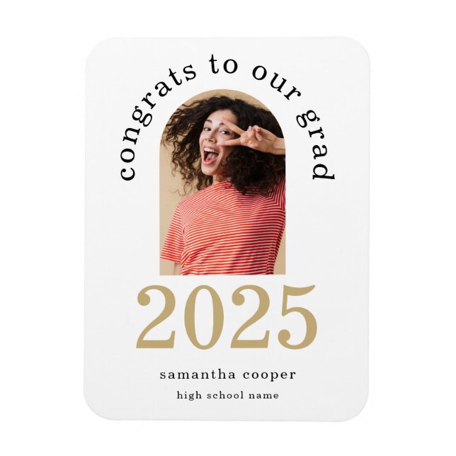 Modern Arch Photo 2024 Grad White Announcement Magnet (Vertical)