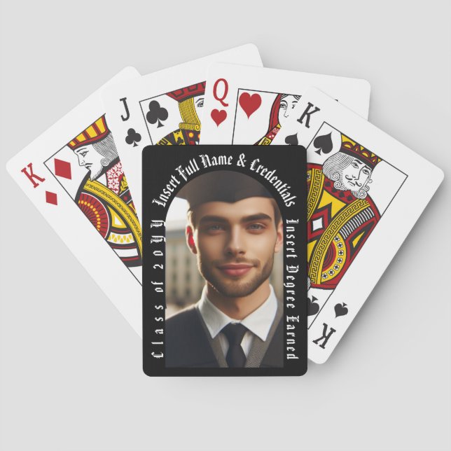 Modern Arch Photo, Black and White Graduation Poker Cards (Back)
