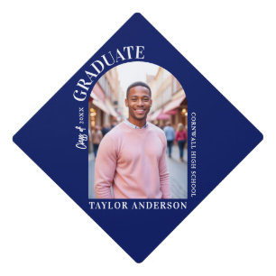 Modern Arch Photo Blue Graduation Cap Topper