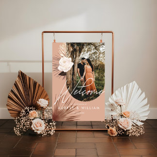 Modern Arch Photo Boho Watercolor Florals Wedding Acrylic Sign