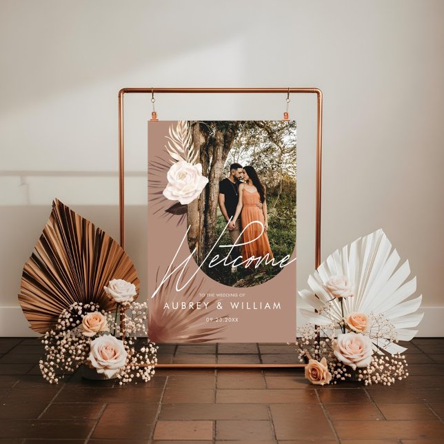 Modern Arch Photo Boho Watercolor Florals Wedding Acrylic Sign (Modern Arch Photo Boho Watercolor Florals Wedding Acrylic Sign)