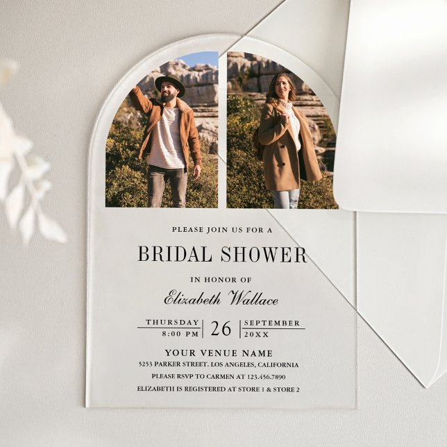 Modern Arch Photo Bridal Shower Acrylic Invitations (Creator Uploaded)