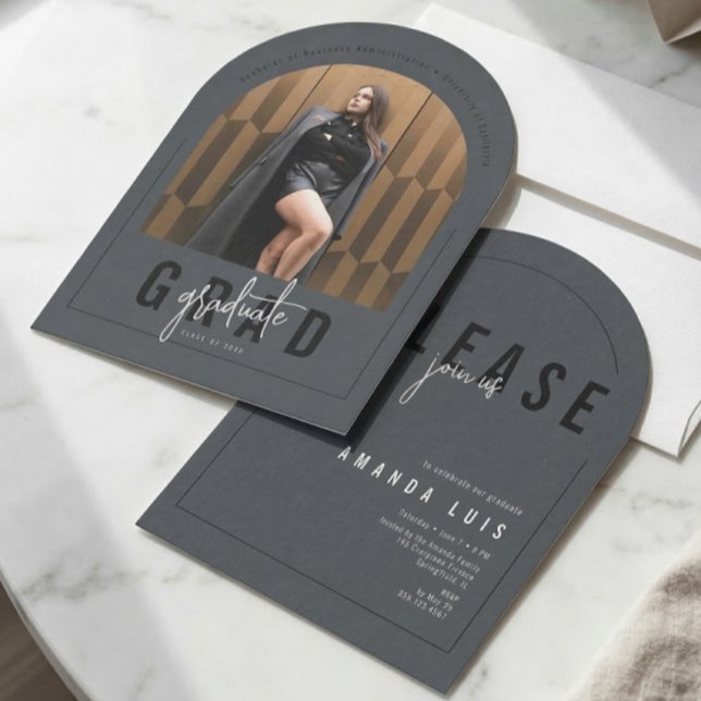 Modern Arch Photo Charcoal Graduation Invitation (Creator Uploaded)