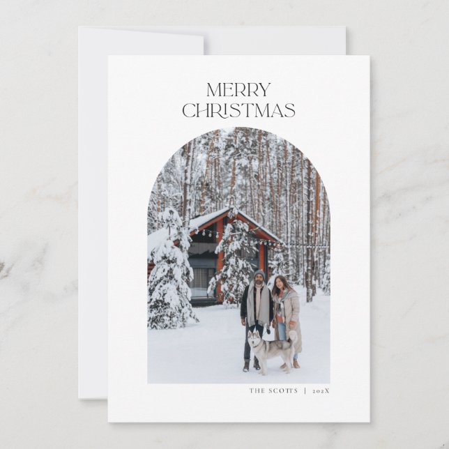 Modern Arch Photo Christmas Card White Minimalist (Front)